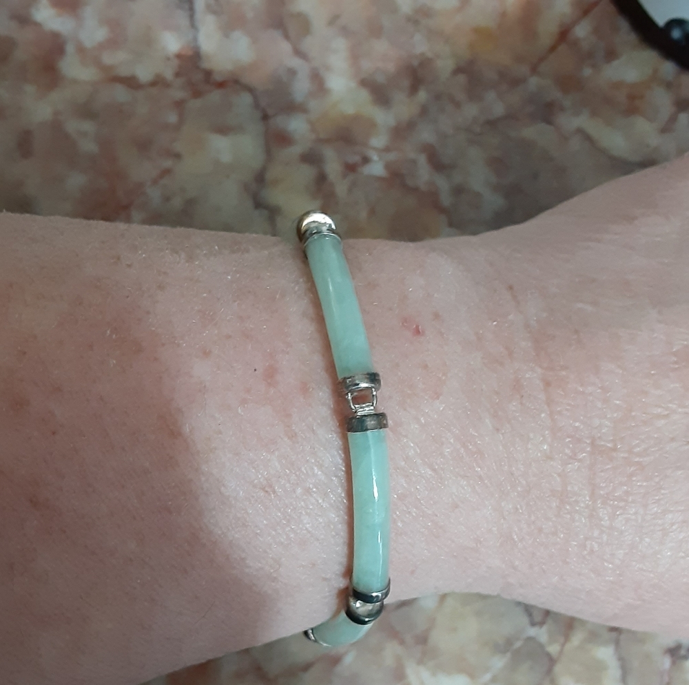Sterling vintage jade bracelet - Picture 3 of 4